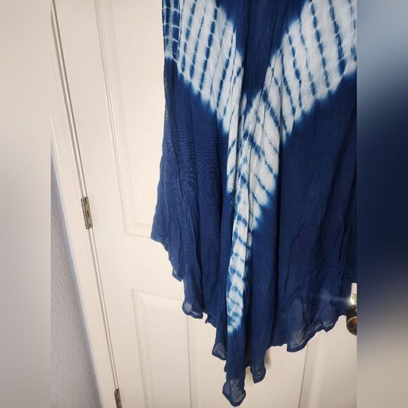 Jessica Taylor One Size Navy Blue Sea Print Slvless Embroidered MidiBeach Dress - Picture 9 of 9